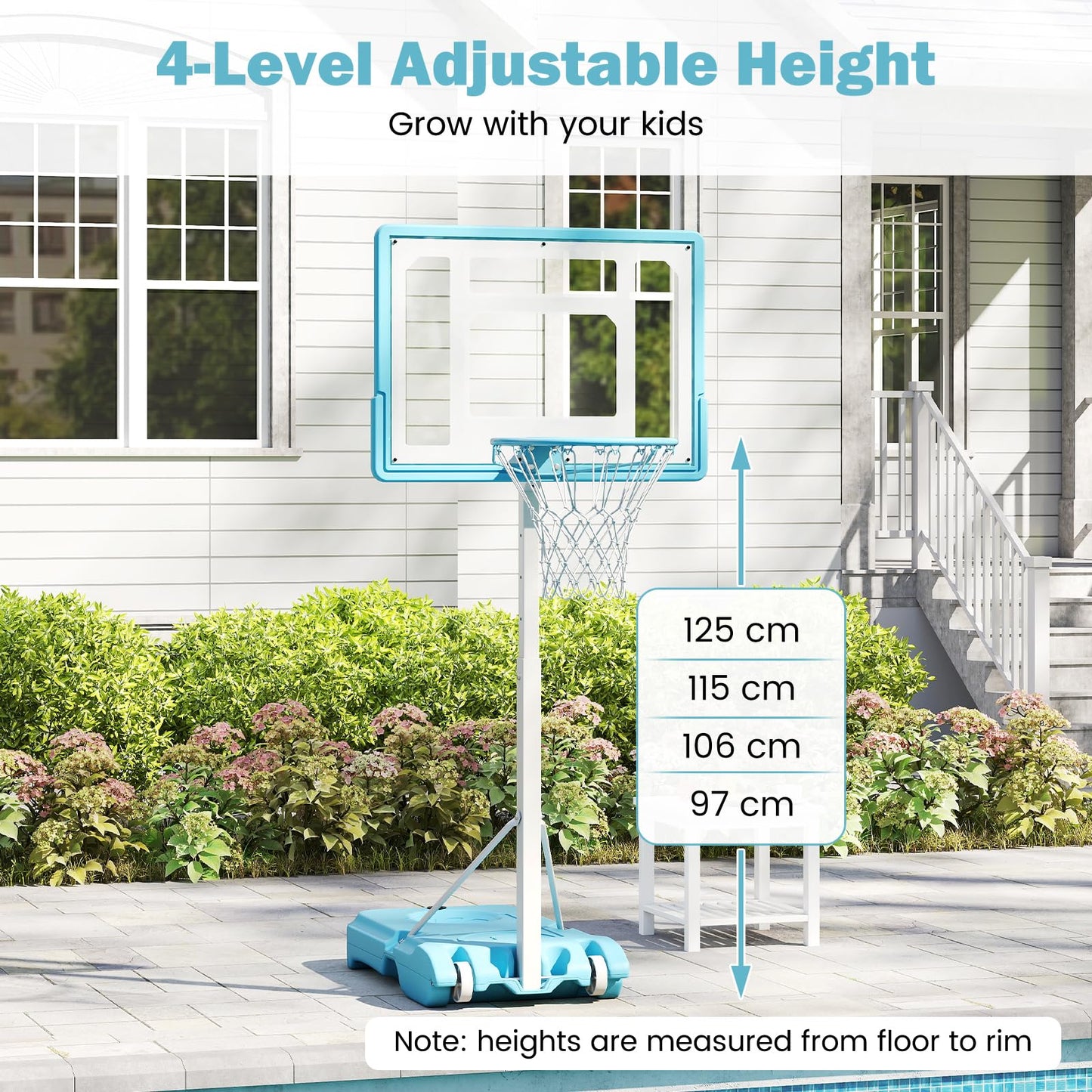 Pool Basketball Hoop Poolside Basketball Goal with 83 cm Shatterproof Backboard