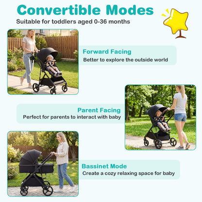 2 in 1 Baby Stroller Convertible High Landscape with Bassinet Mode Reversible Seat