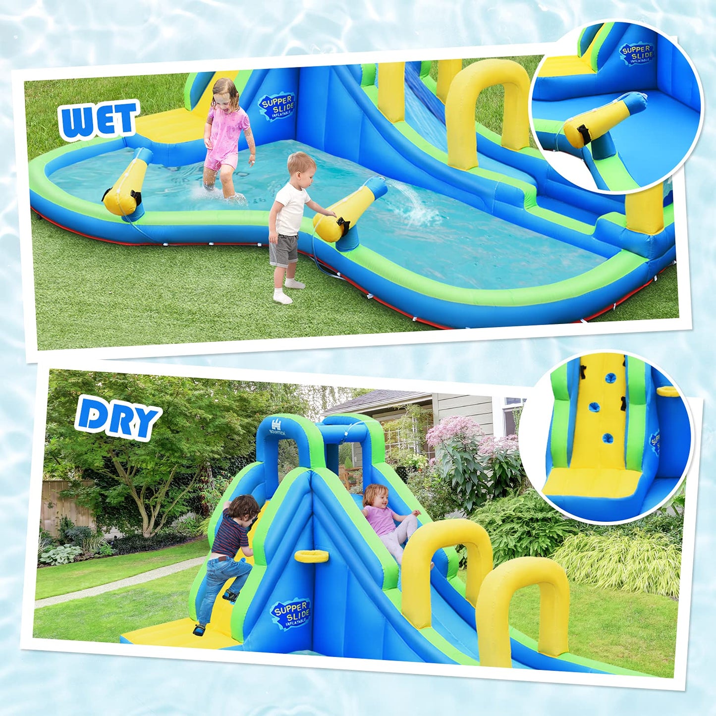 Inflatable Water Slide, Jumping Bouncy Castle with Water Guns