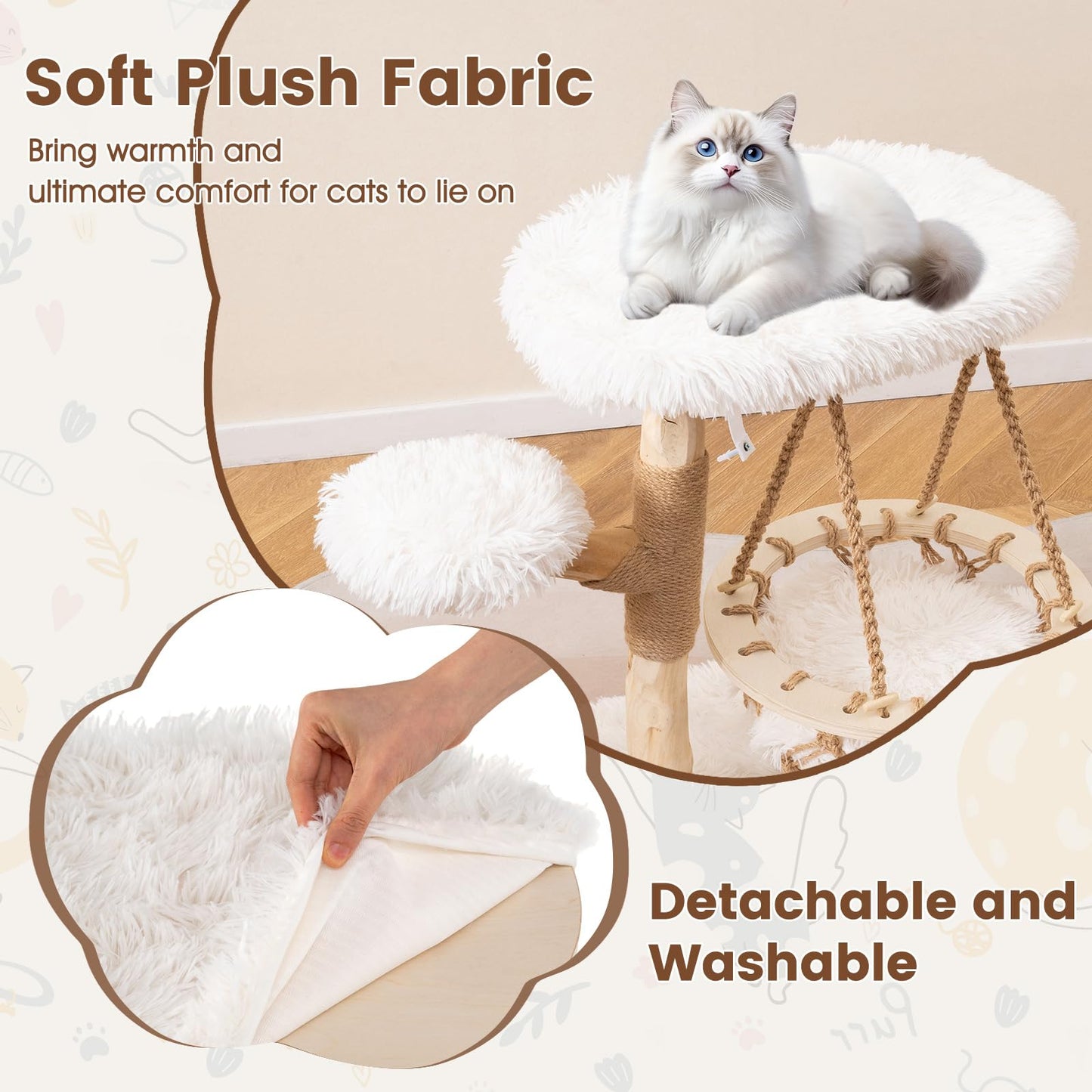 Cute Solid Wood Cat Tree Natural Branch Modern Kitten Tower