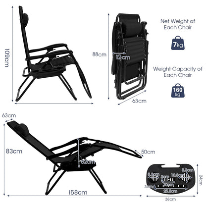 Folding Zero Gravity Chair Patio Sun Lounger with Removable Pillow