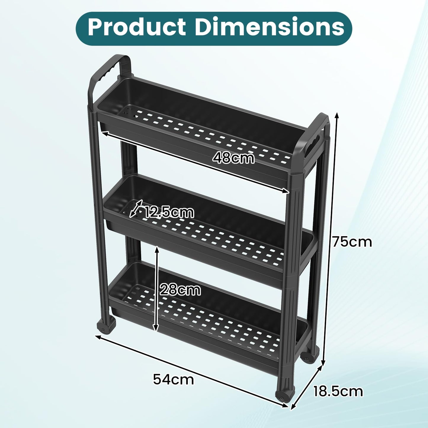 Slim Rolling Storage Cart 3/4-Tier Bathroom Organizer with Handles and Wheels