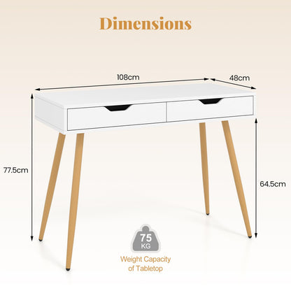 Wooden Computer Desk, 108cm Modern PC Laptop Table Writing Workstation