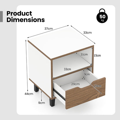 Mid Century Modern Nightstand Set of 2 with Drawer and Open storage Shelf