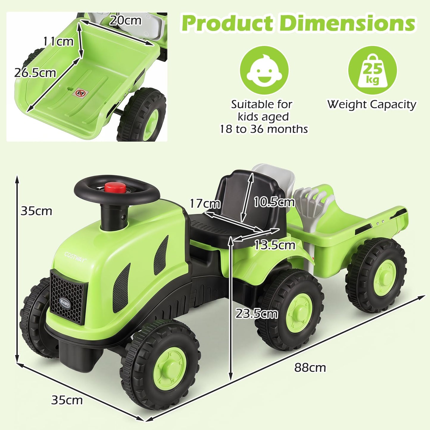 Kids Ride on Tractor with Detachable Trailer