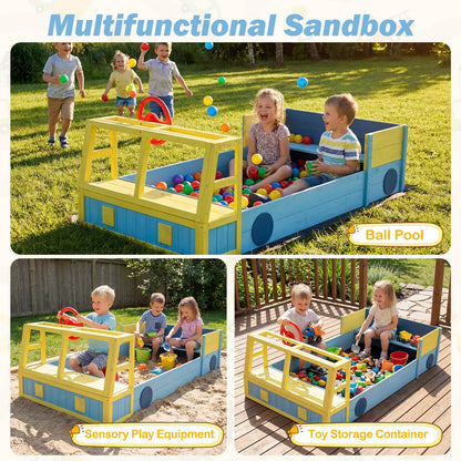 Kids Wooden Sandbox Large Car-Theme Sand Box with Bottom Liner Frame