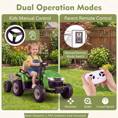 24V Ride on Tractor with Tiltable and Detachable Trailer Battery Powered Electric Tractor