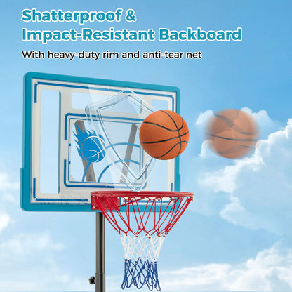 Swimming Pool Basketball Hoop 3.8-4.4FT Height Adjustable Poolside Basketball Goal System with Wheels and Fillable Base