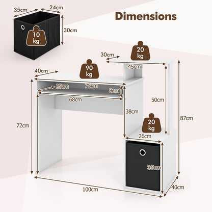 Space-saving Computer Desk with Open Shelf and Fabric Storage Drawer