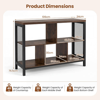 Storage Bookcase, Wooden Freestanding Bookshelf Side Cabinet with Metal Legs