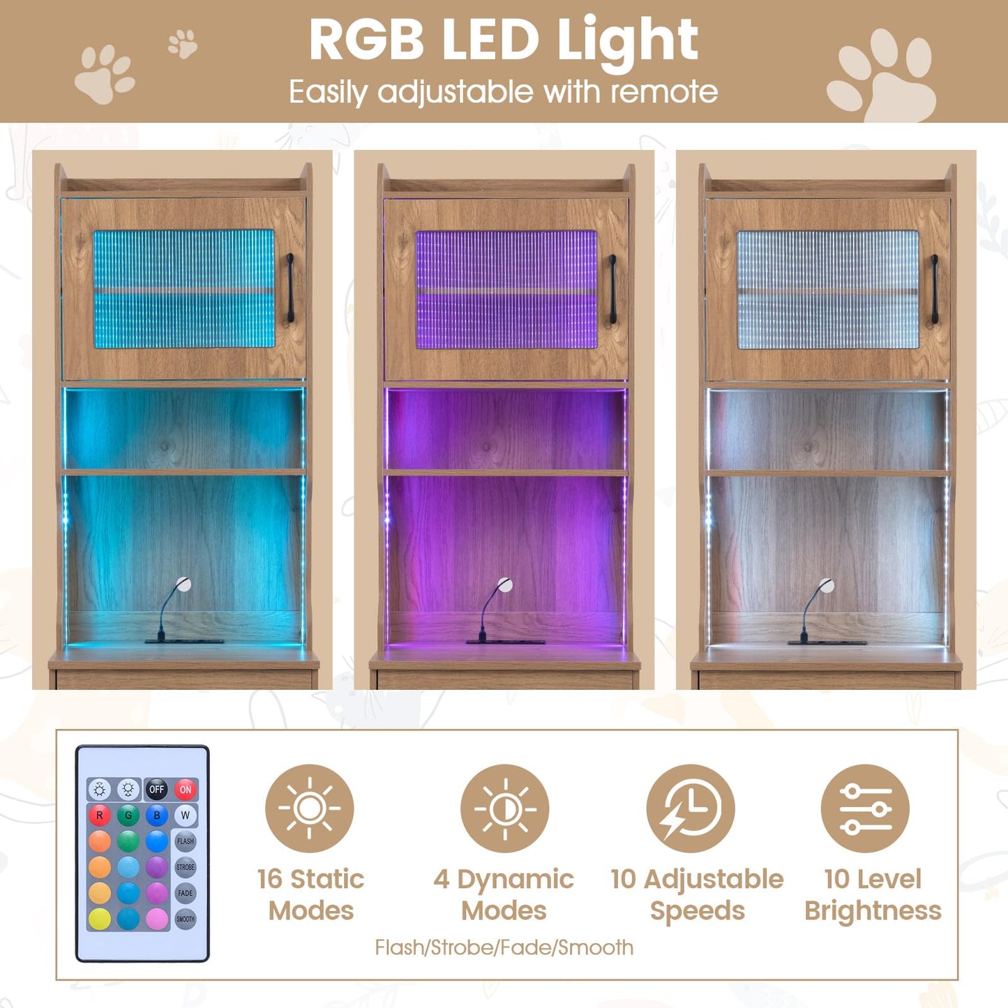 152 cm Tall Cat Litter Box Enclosure with Adjustable LED Light