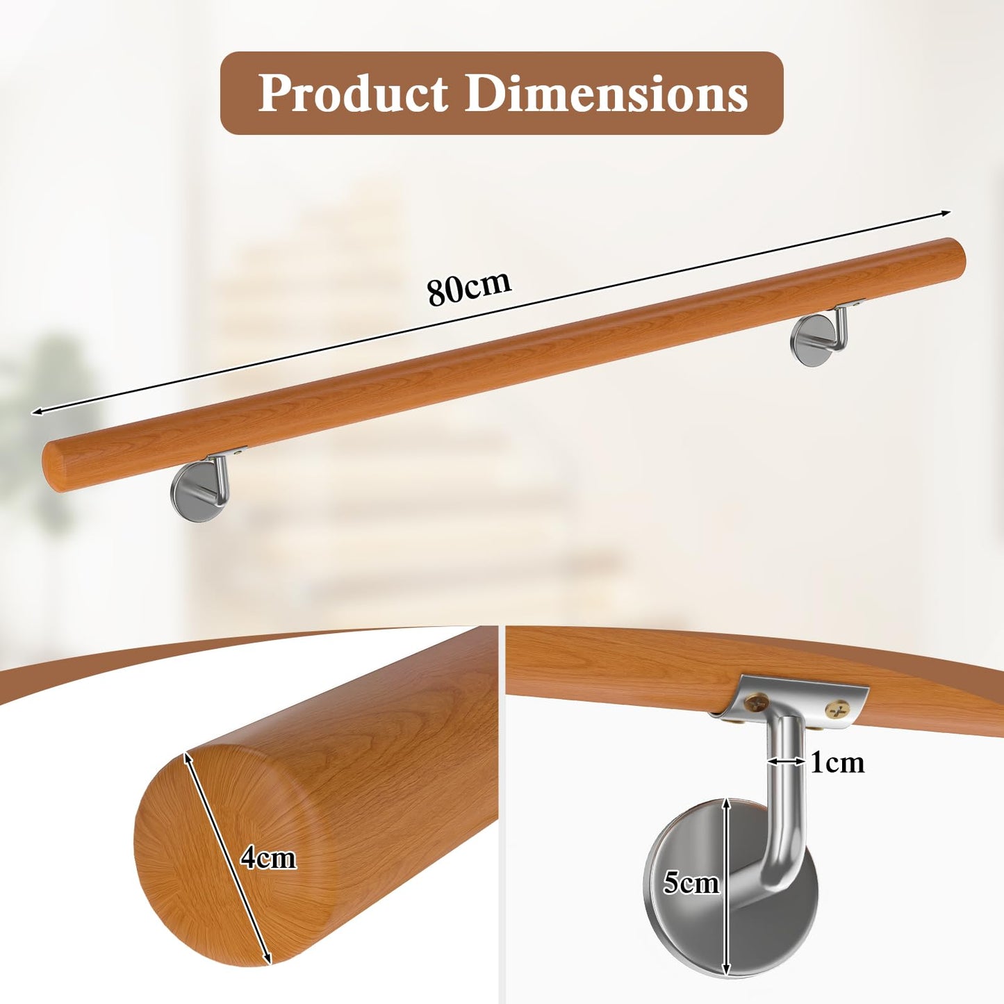 Wall Mounted Safety Stair Banister, Against the Wall Elderly Children's Loft Grab Bar Kit
