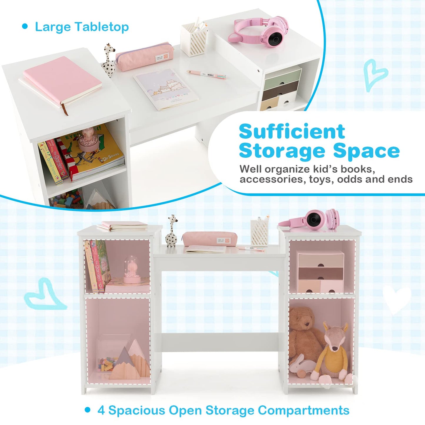 Children Dressing Table with Stool for Playroom Bedroom