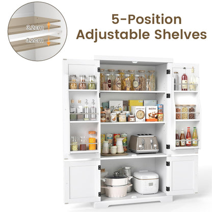 Tall Kitchen Cupboard, 4-Door Pantry Cabinet with Adjustable Shelves