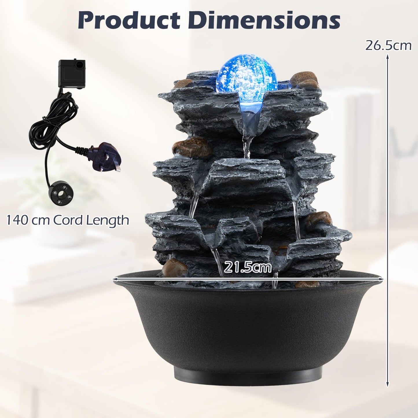 Indoor Water Fountain, Tabletop Indoor Water Feature with Rolling Crystal Ball