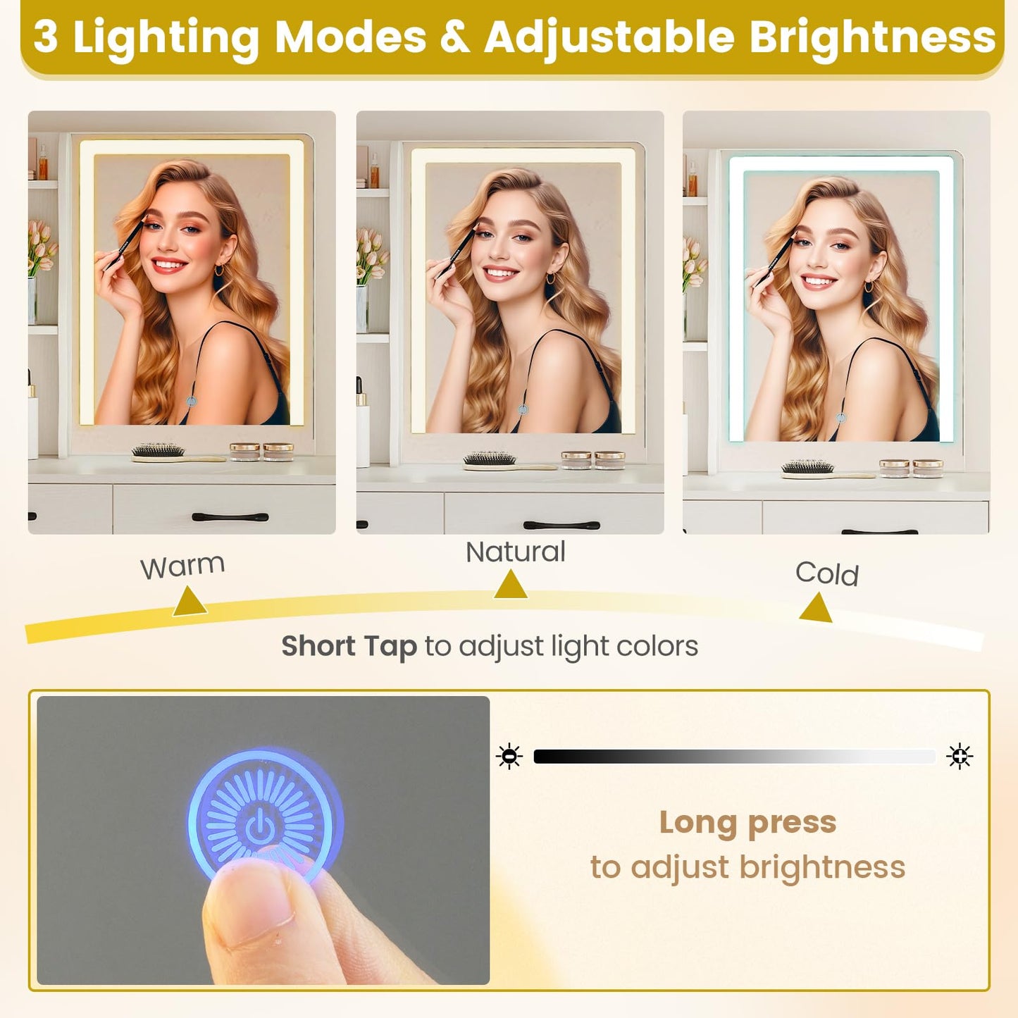 Dressing Table with LED Mirror and Stool, Makeup Table Vanity Desk Set