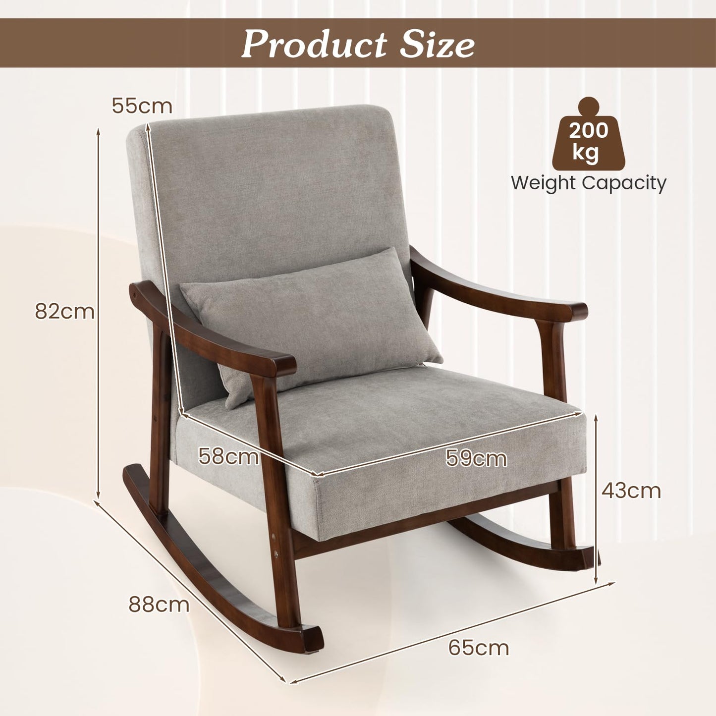 Nursery Rocking Accent Chair Rocker Armchair with Rubber Wood Armrests