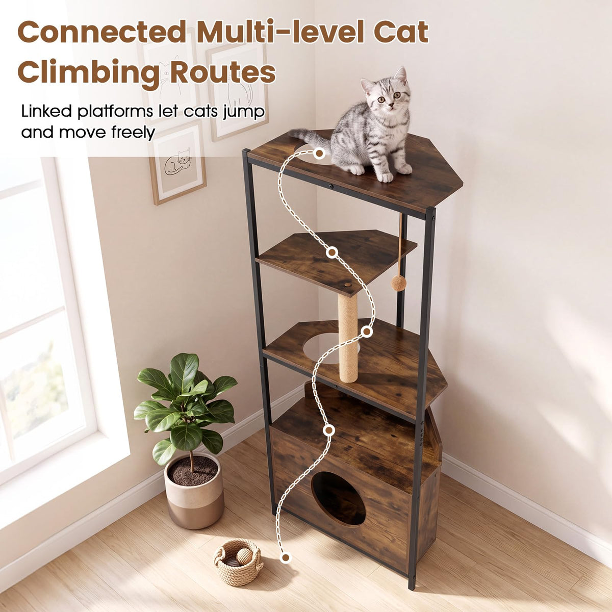 Cat Tree, 156cm Tall Modern Kitten Climbing Tower with Condo