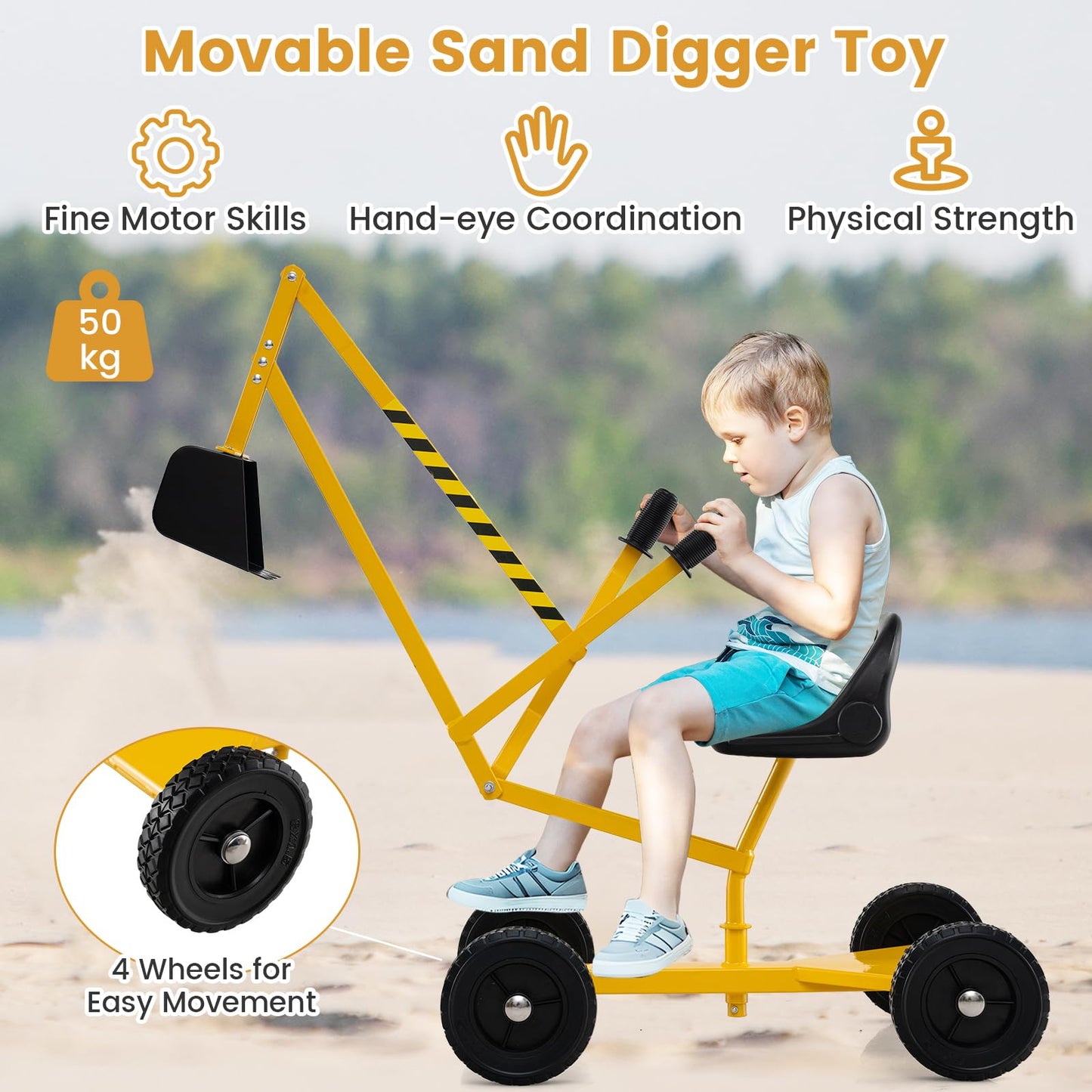 Kids Ride on Digger Children Construction Excavator with 2-Handed Controls