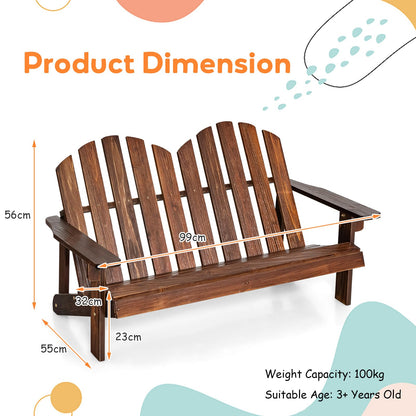 Kids 2-Seat Fir Wood Adirondack Chair with High Backrest