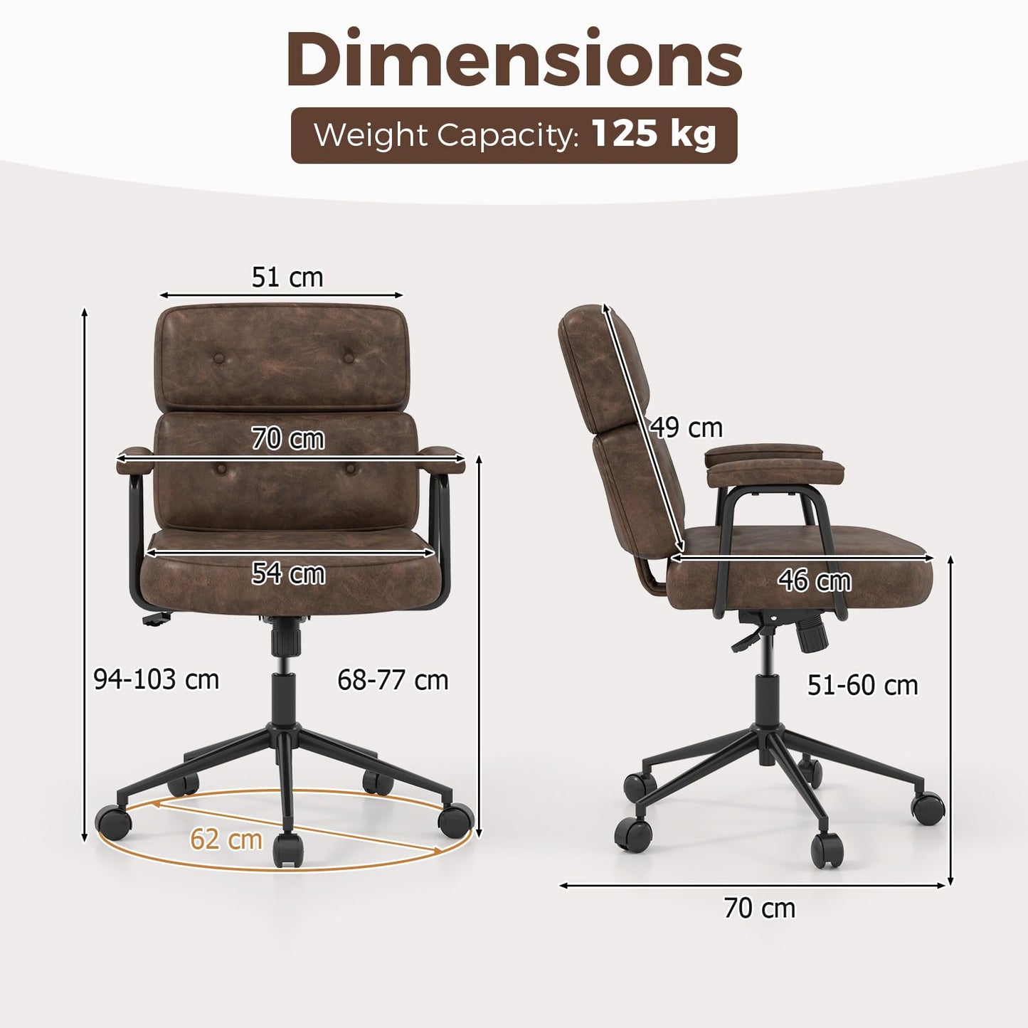 PU Leather Upholstered Office Chair with Button Tufted Back