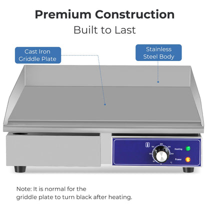 Countertop Electric Griddle 2800W 240V Commercial Stainless Steel Grill with 50℃-300℃ Adjustable Temp Control