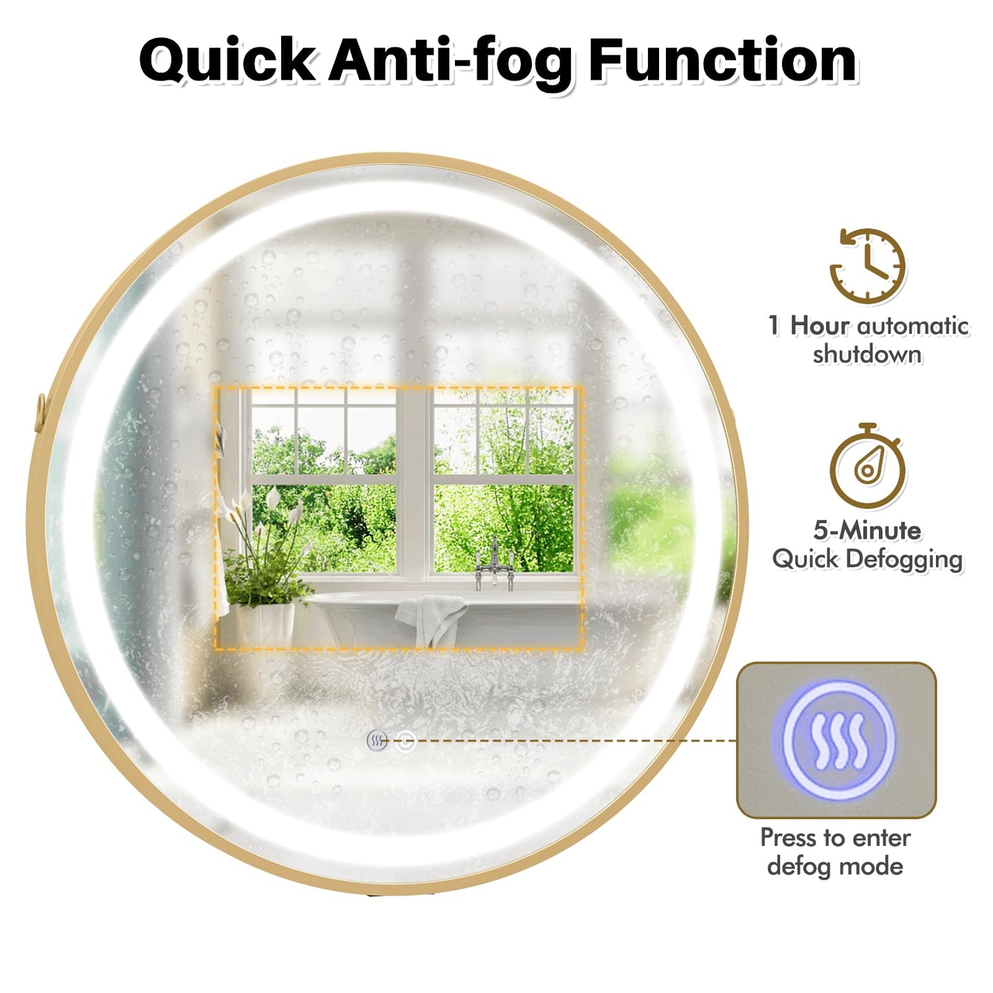 Hanging Wall Bathroom Mirror with Hanging Strap and 3 Colors LED Light