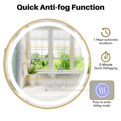 Hanging Wall Bathroom Mirror with Hanging Strap and 3 Colors LED Light