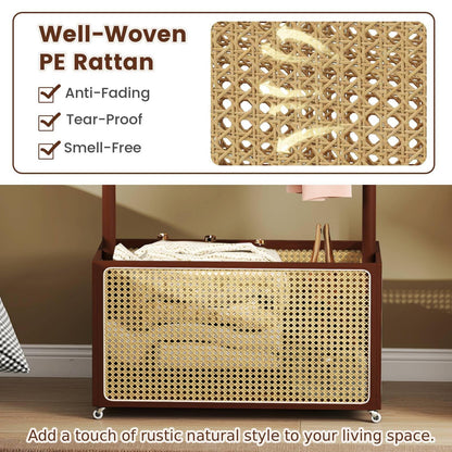Bamboo Clothes Rack 2-In-1 Clothing Hanging Rail