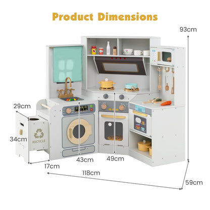 Corner Kitchen Playset with Pull-out Trash Can