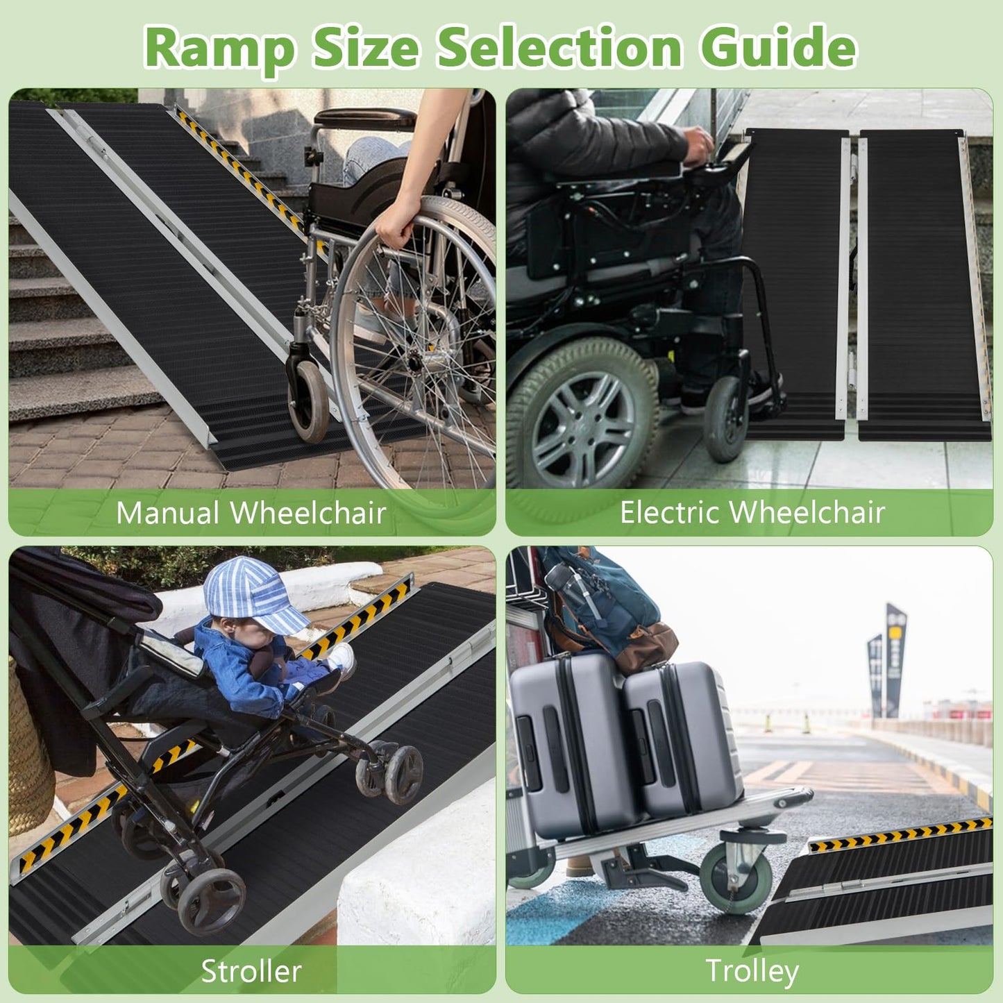 Portable Aluminum Wheelchair Ramp with Transition Plate