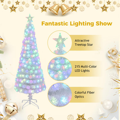 150/180CM Artificial Xmas Tree Pencil Tree with Treetop Star and 7 Lighting Modes