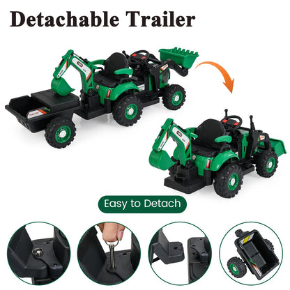4-in-1 12V Kids Ride on Excavator and Bulldozer with Remote Control