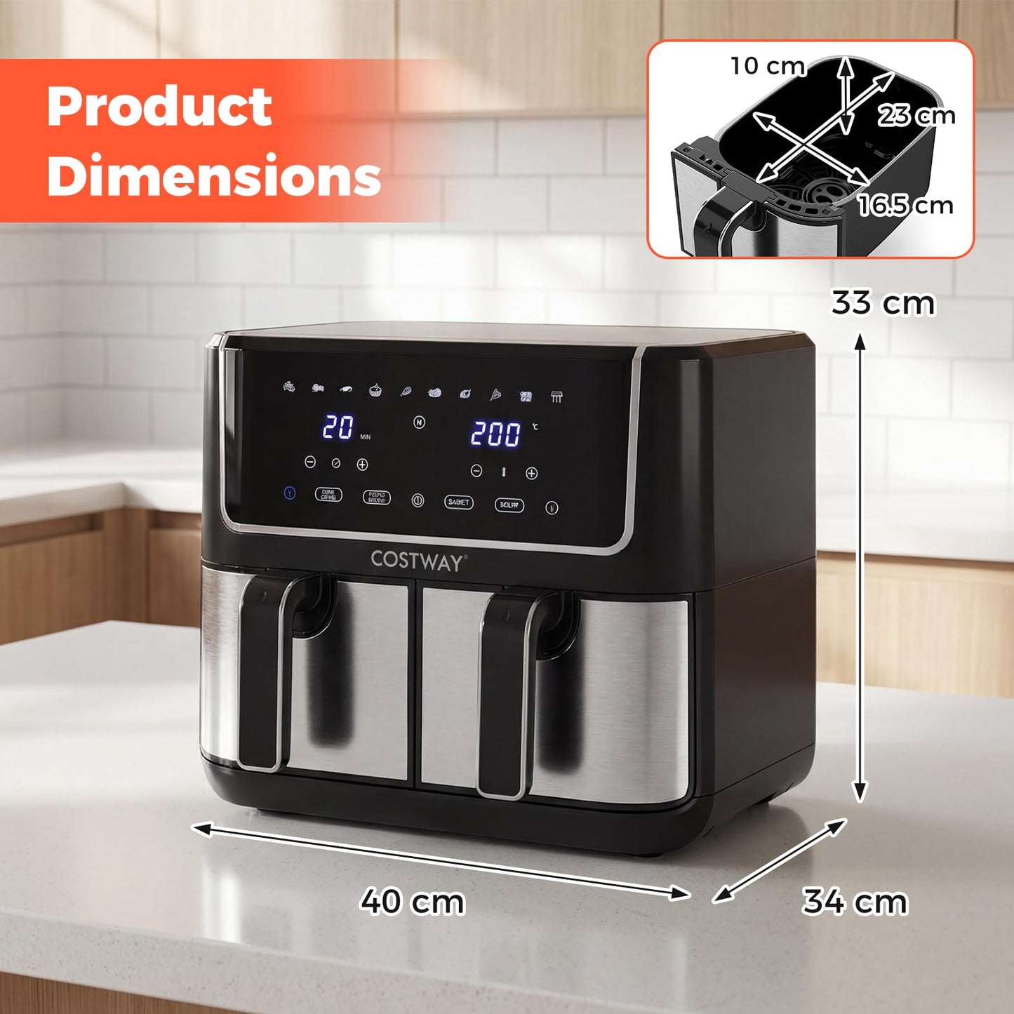 8L Dual Zone Air Fryer, 10-In-1 Presets Airfryer Oven with Sync Finish & Match Cook, LED Digital Touch Screen, 85% Less Fat, Nonstick Dishwasher Safe Baskets, Large Family Size,