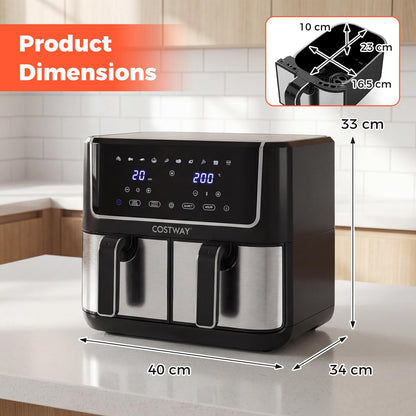 8L Dual Zone Air Fryer, 10-In-1 Presets Airfryer Oven with Sync Finish & Match Cook, LED Digital Touch Screen, 85% Less Fat, Nonstick Dishwasher Safe Baskets, Large Family Size,