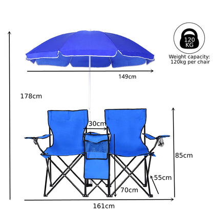 Portable Folding Loveseat with Umbrella & Carrying Bag