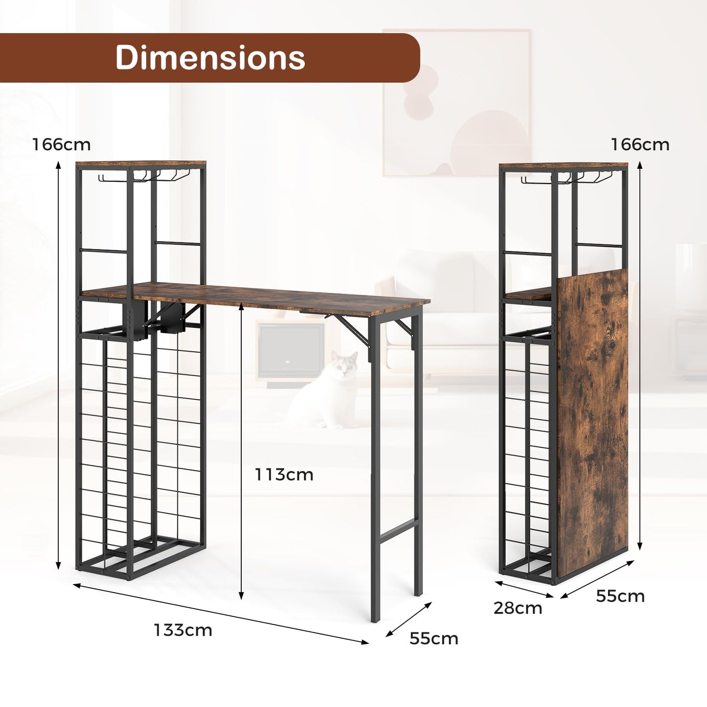 Bar Table with Foldable Tabletop for Dining Room and Living Room