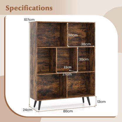 Bookcase 80/100/120/140 CM Storage Organizer with 4/5/5/5 Tapered Metal Legs