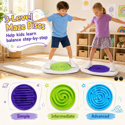 Kids Balance Board with 3 Maze Discs & 2 Balls, 2-in-1 Wobble Board