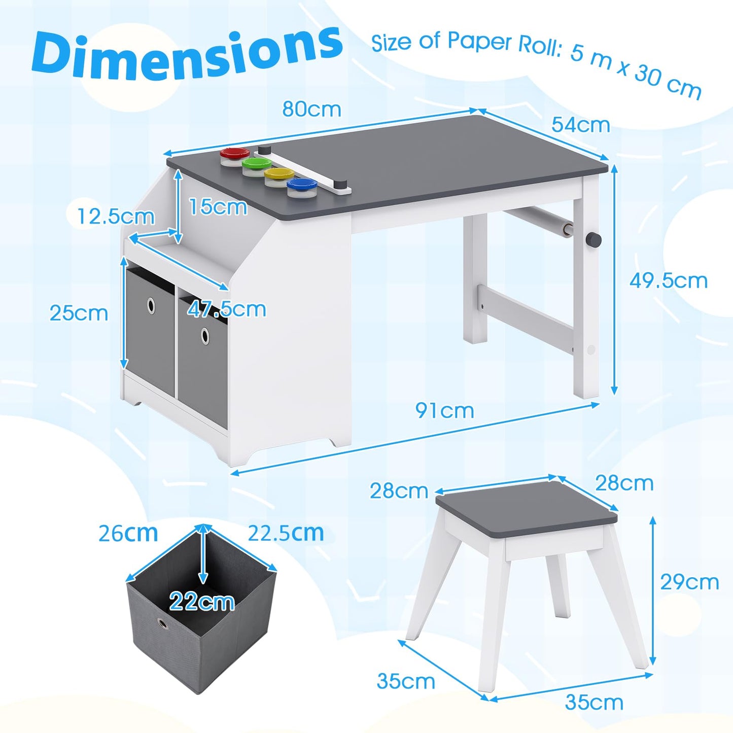 Kids Art Table and Stool Set, Toddler Craft Desk