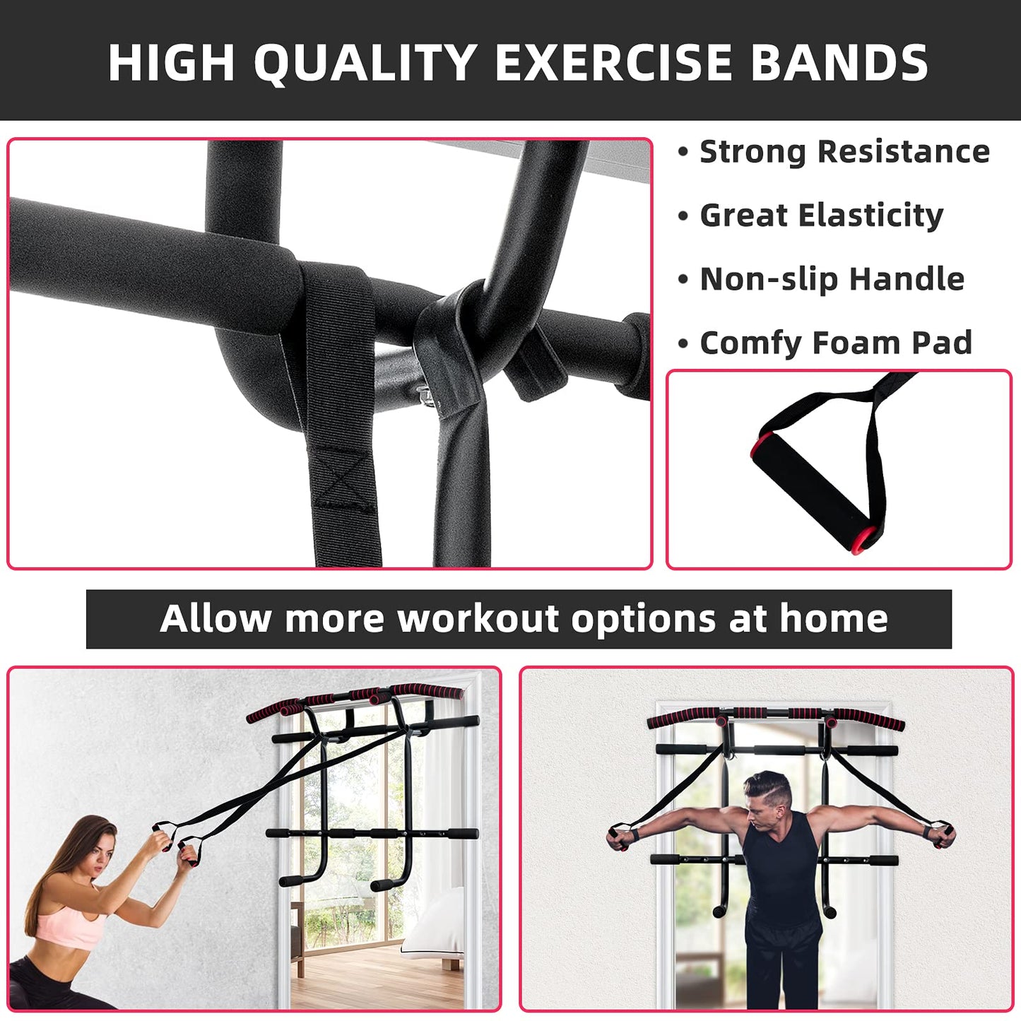 Doorway Pull up Bar Strength Training with Power Ropes and Foam Padded Handles