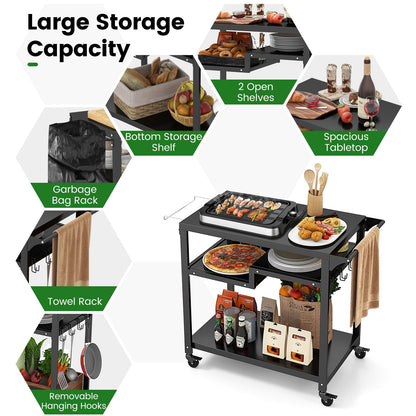 2 or 3 Shelf Movable Pizza Oven Table Stand with 4 Lockable Wheels
