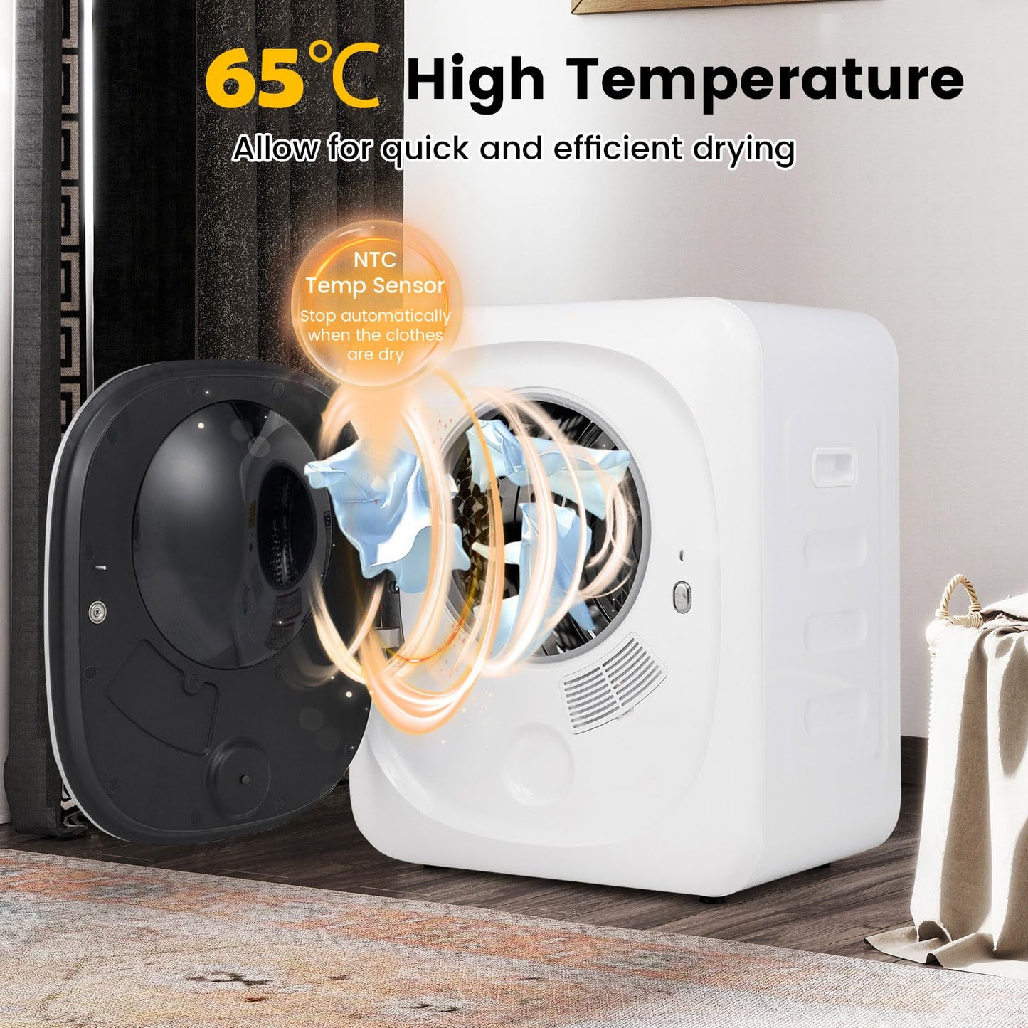 4kg Mini Vented Tumble Dryer, 800W Compact Laundry Dyer with 5 Drying Modes
