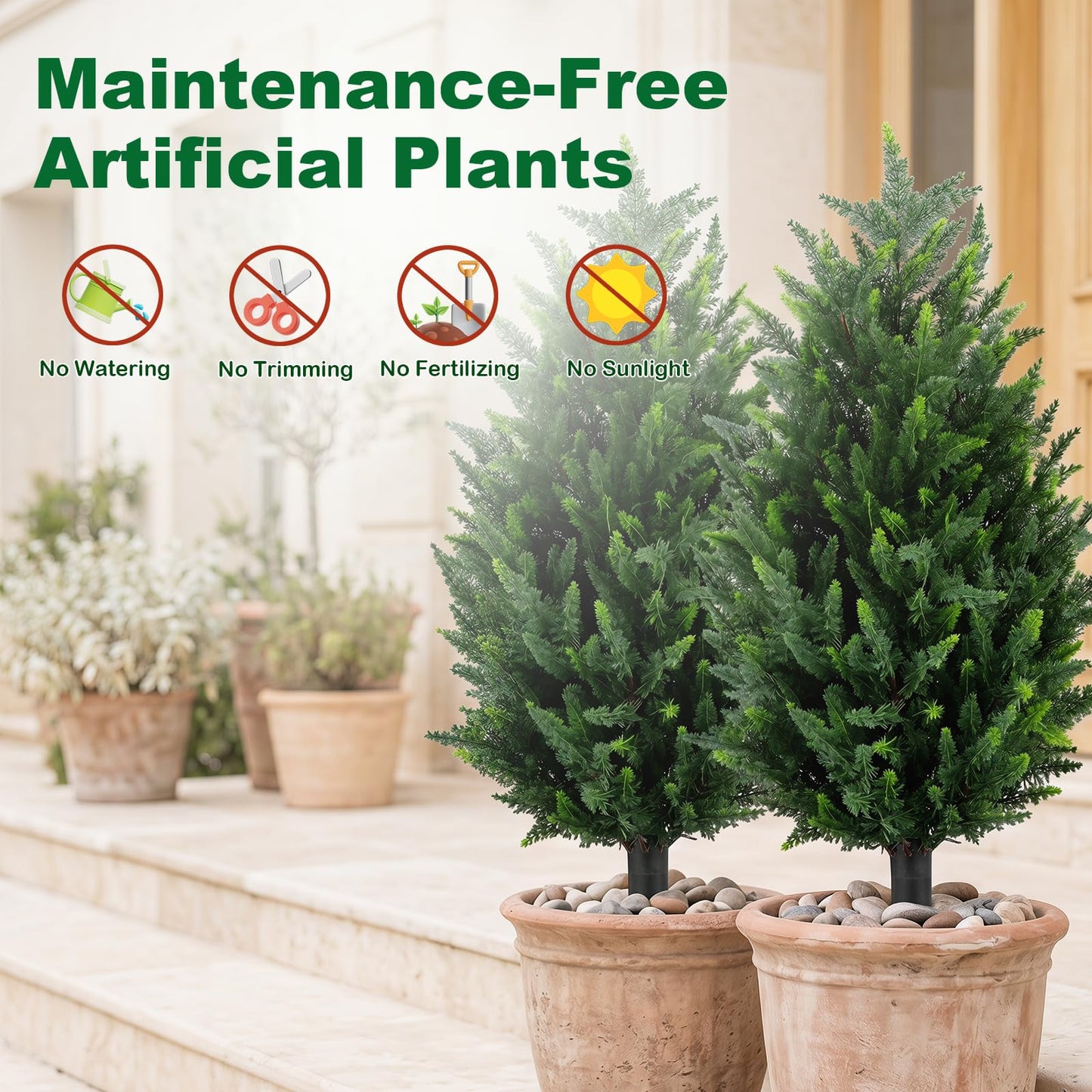 Set of 2 Artificial Topiary Ball Trees, Faux Shrub Bushes