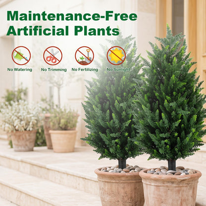 Set of 2 Artificial Topiary Ball Trees, Faux Shrub Bushes
