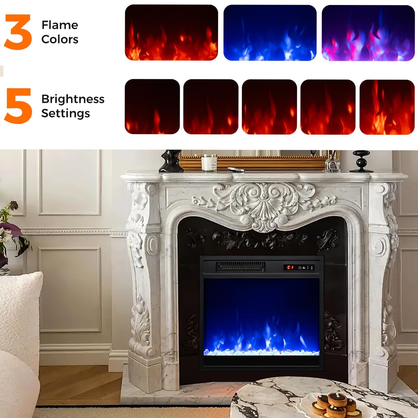 18” Electric Fireplace Insert 750W/1500W Fireplace Heater