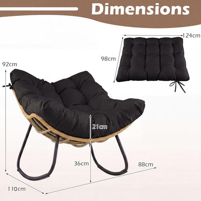 Outdoor Rocking Chair, Oversized Patio Wicker Egg Chair with Thick and Removable Cushion
