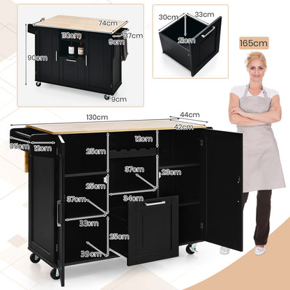 Drop-Leaf Kitchen Island on Wheels, Rolling Storage Trolley Cart