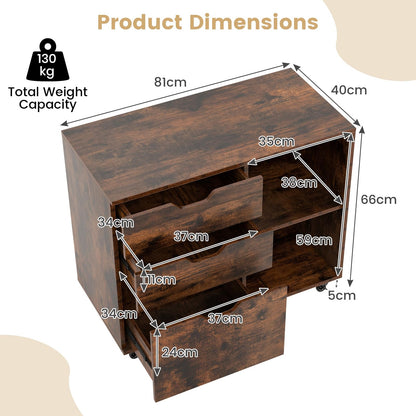 Mobile File Cabinet with 3 Pull-out Drawers and Adjustable Shelf