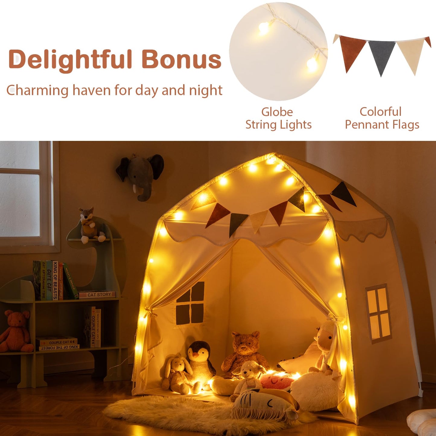 Kids Play Tent Bed Tent Extra Large with Lights for 3-12 Years Old